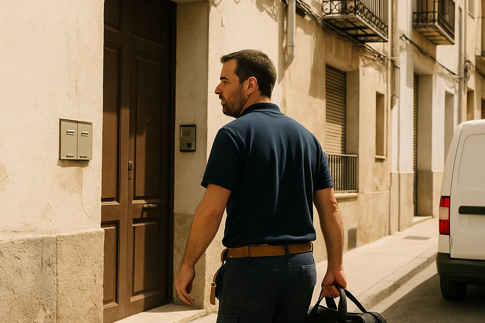 Fontanero llegando al domicilio de un cliente en Alcoy